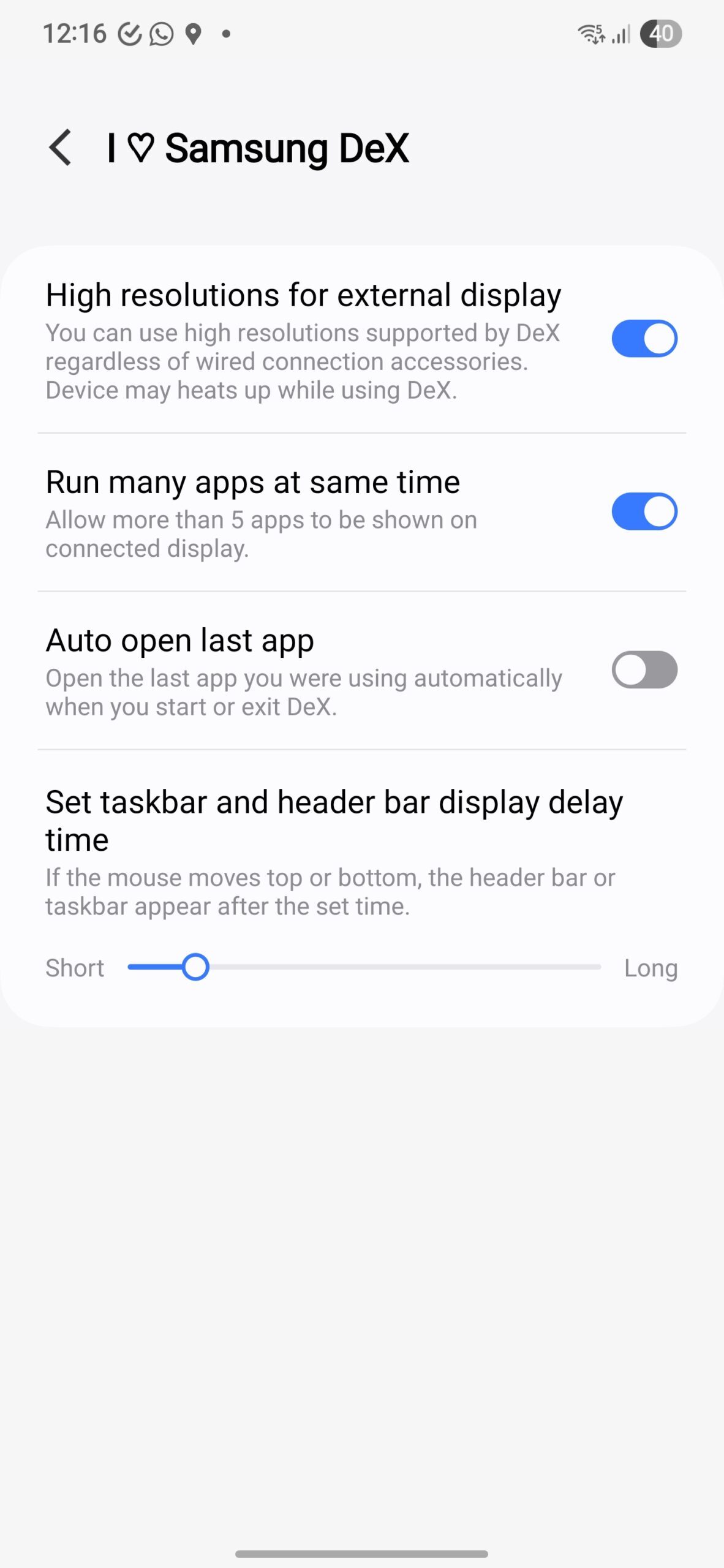 A screenshot of Good Lock's DeX settings in One UI 7