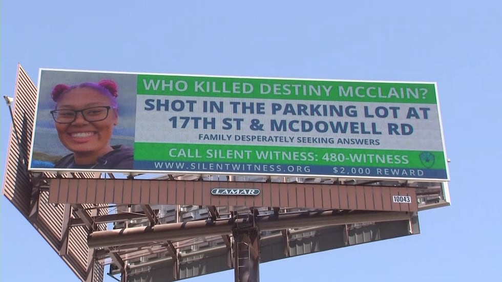 McClain’s mother hopes the billboard near Interstate 17 and Washington Street leads to justice.