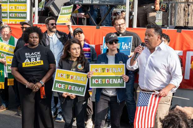 Victor M. Gordo, mayor of Pasadena, speaks Saturday to residents...