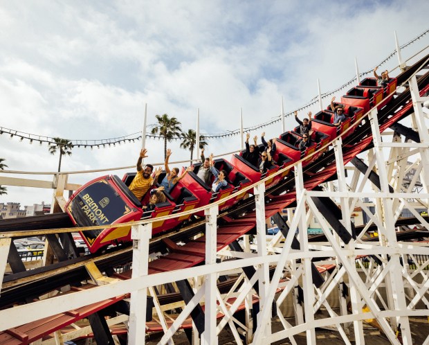 The Giant Dipper wooden roller coaster at Belmont Park first...