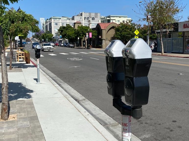 Parking meters on commercial street
