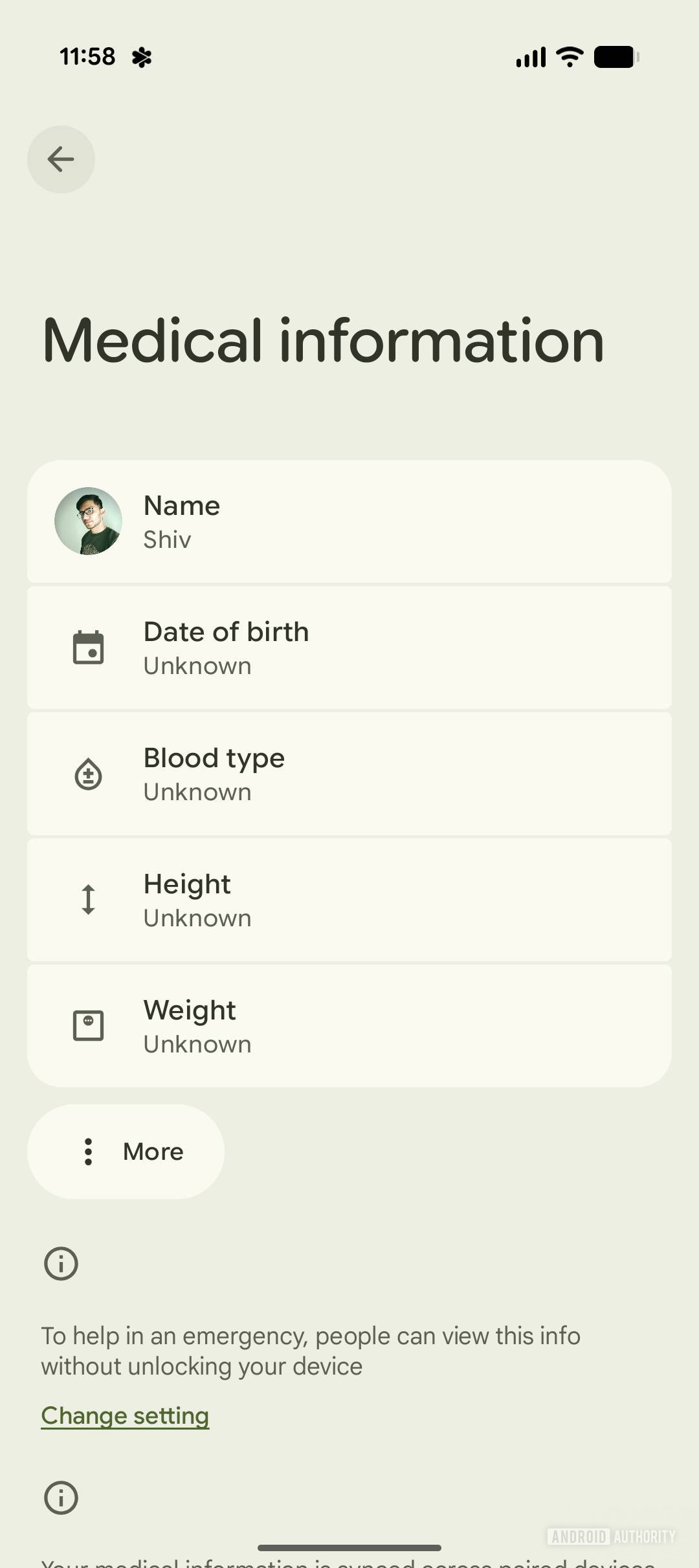 Personal Safety Medical information menu Material 3 Expressive