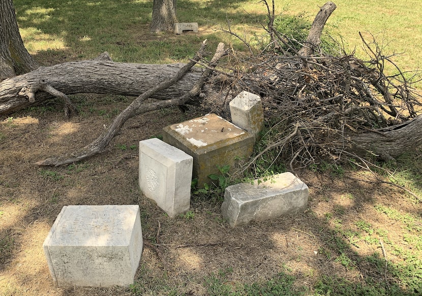 It appears a dead tree branch took down the gravestone of Adelaide Florence Henry, a...