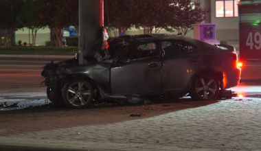 Driver killed after crashing into pole in west Houston, causing it to catch fire