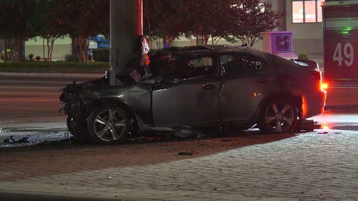 Driver killed after crashing into pole in west Houston, causing it to catch fire