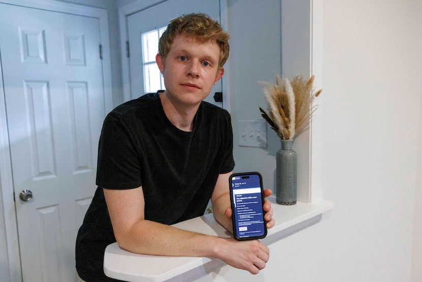 Russell Leahy shows a screenshot after a scammer accessed his personal bank account at his...