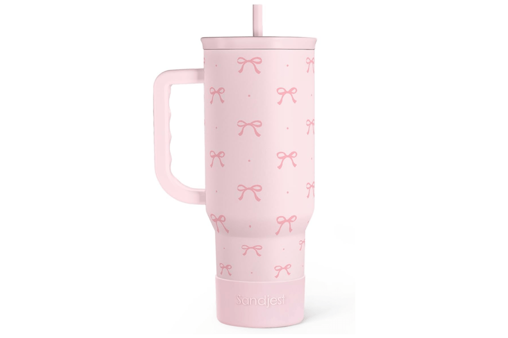 SANDJEST Coquette Bow Stainless Steel Tumbler with Handle