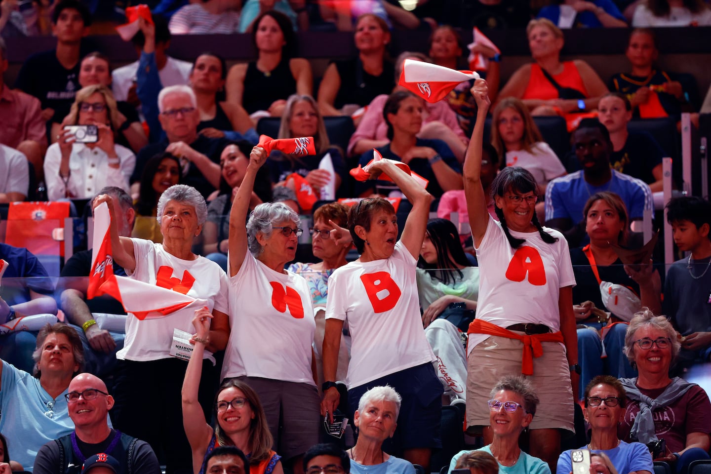 WNBA fans cheer during a game between the Connecticut Sun and the Indiana Fever at TD Garden.