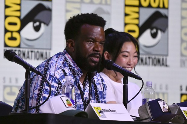 Craig Robinson, left, and Awkwafina attend a panel for "The Bad Guys 2" during Comic-Con International on Saturday, July 26, 2025, in San Diego. (Photo by Richard Shotwell/Invision/AP)