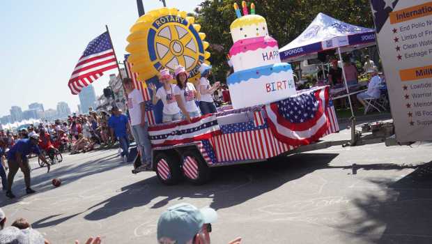 ....People from the Coronado Rotary Club drive a special designed trailer to the parade on Friday, July 4, 2025 in Coronado, CA. (Michael Ho / The San Diego Union-Tribune)