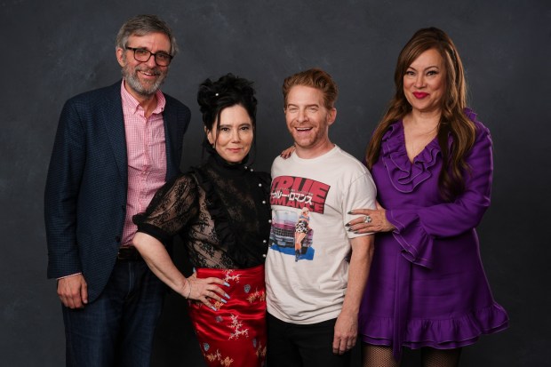 Alec Sulkin, from left, Alex Borstein, Seth Green, and Jennifer Tilly pose for a portrait to promote "Family Guy" during Comic-Con International on Saturday, July 26, 2025, in San Diego. (AP Photo/Chris Pizzello)