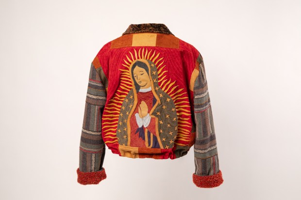 "Guadalajara" by San Diego artist Claudia Rodríguez-Biezunski (various upcycled fabrics, including suede, leather and cotton flannel, 2023) (Ron Kerner)