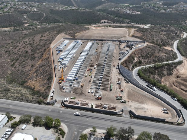 An aerial view of the construction site for the Nighthawk Energy Storage Project in Poway that is expected to open in Jan. 2026. The 300 megawatt/1,200 megawatt-hour facility is owned and operated by Arevon Energy, Inc. (Arevon)
