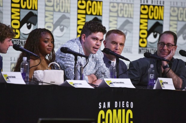 Walker Scobell, from left, Leah Sava' Jeffries, Daniel Diemer, Jonathan E. Steinberg and Craig Silverstein attend a panel for "Percy Jackson and the Olympians" during Comic-Con International on Thursday, July 24, 2025, in San Diego. (Photo by Richard Shotwell/Invision/AP)