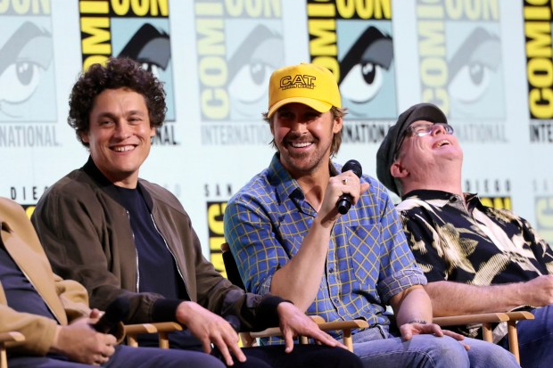 Phil Lord, Ryan Gosling, and Andy Weir speak onstage at Amazon MGM Studios "Project Hail Mary" panel. (Photo by Amy Sussman/Getty Images)