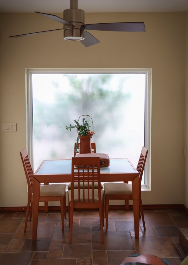 A pre-owned dining room table on display at a home in Point Loma on Thursday, June 19, 2025. Designer Diana Clark offers tips on how to get the most bang for your buck and what to look for when shopping in thrift stores, consignment stores, Facebook Marketplace and the like.. (Photo by Sandy Huffaker for The San Diego Union-Tribune)