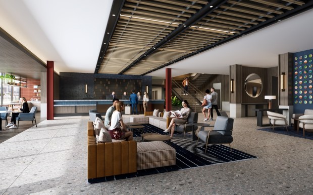 Rendering of lobby in Tower 180 project. (J Street)