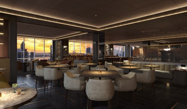 Rendering of rooftop cocktail lounge and bar at Tower 180. (J Street)
