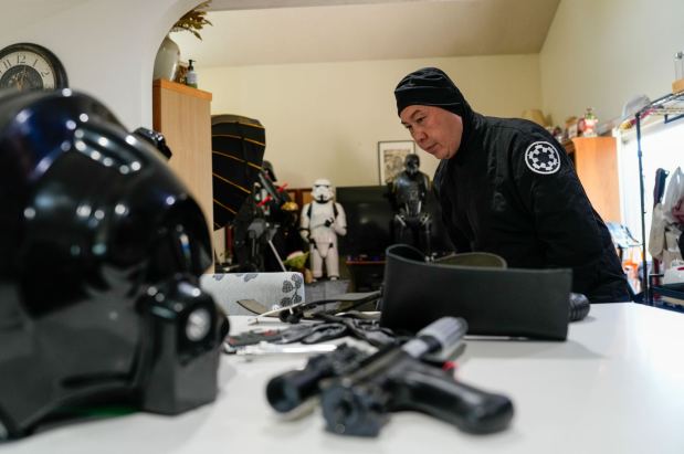 Twano standing in front of his 3D printed life size figures in Paradise Hills on July 14, 2025 in San Diego, California. (Alejandro Tamayo / The San Diego Union-Tribune)