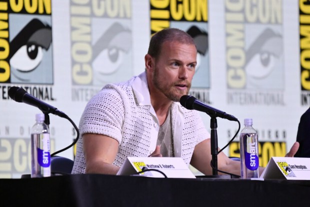 Sam Heughan attends a panel for "Outlander" during Comic-Con International on Friday, July 25, 2025, in San Diego. (Photo by Richard Shotwell/Invision/AP)