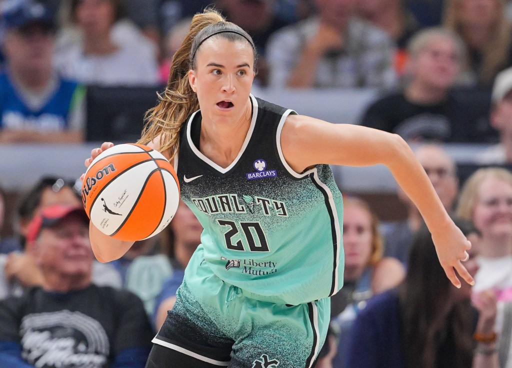 Sabrina Ionescu, who scored 31 points, looks to make a move during the Liberty's 100-93 loss to the Lynx on July 30, 2025.