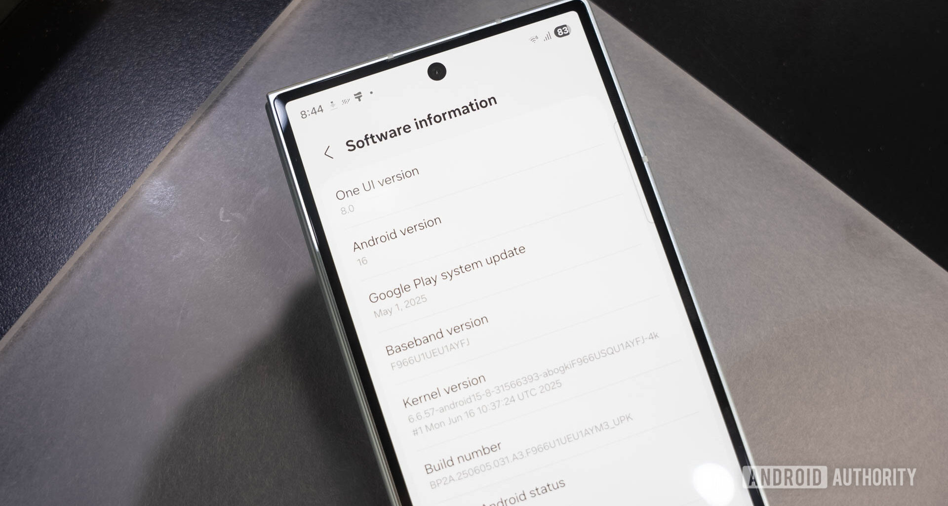 Samsung Galaxy Z Fold 7 About Phone screen showing Android 16 and One Ui 8