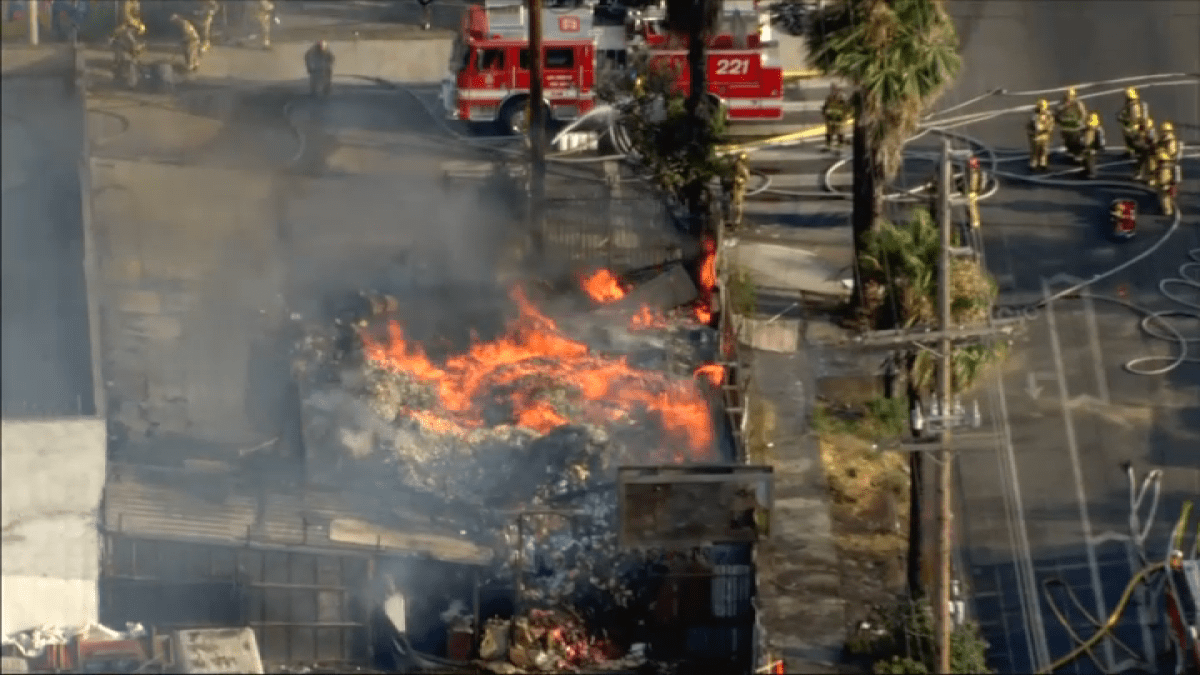 Crews battle fire burning pallets of hand santizer in South Park – NBC Los Angeles