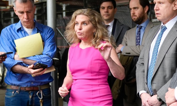 Attorney Stacey Richman speaking to reporters, Wednesday, March 6, 2024, in New York. (AP Photo/Mary Altaffer)