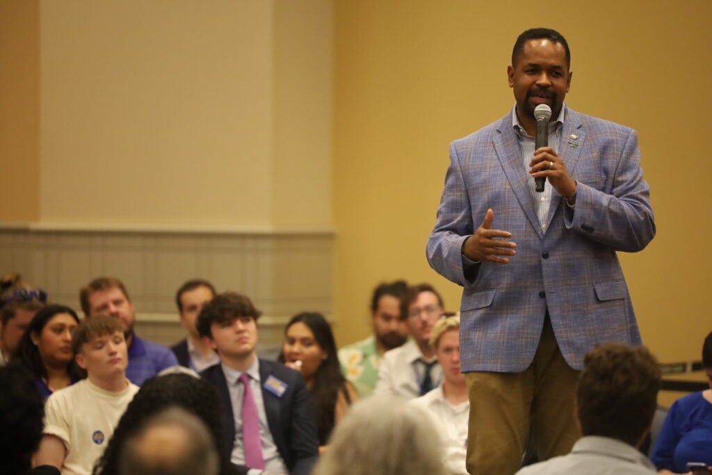 Pennsylvania state Sen. Sharif Street speaks during an event in Philadelphia with former presidential candidate Beto O'Rourke