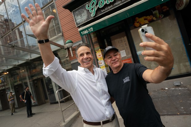 Gov. Andrew Cuomo poses a step hanger in the 72nd St. Q Station Wednesday, July 16, 2025 in Manhattan, New York. (Barry Williams/ New York Daily News)