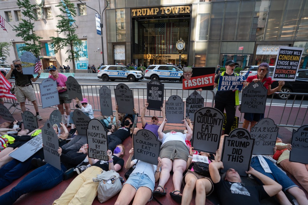 Protesters rail against President's ‘Murder Budget’ outside Trump Tower in NYC