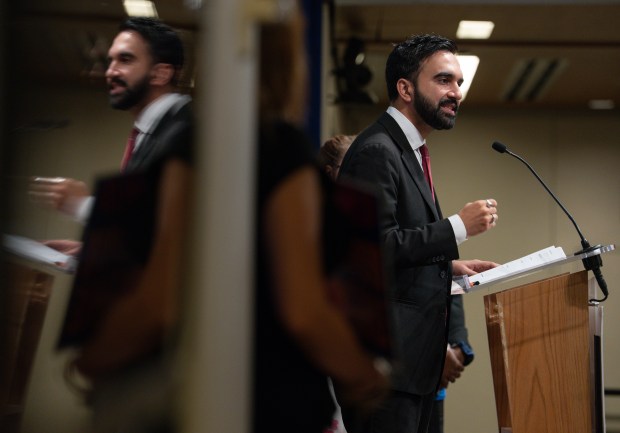 Zohran Mamdani speaks during a press conference announcing the UTF's endorsement of Mamdani for mayor at UFT headquarters Wednesday, July 9, 2025 in Manhattan, New York. (Barry Williams/ New York Daily News)