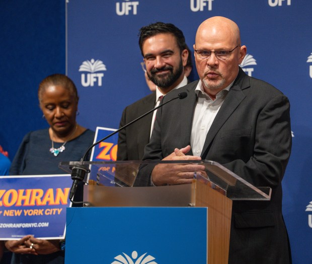 Michael Mulgrew, UFT President announces the union's endorsement of Zohran Mamdani for mayor during a press at UFT headquarters Wednesday, July 9, 2025 in Manhattan, New York. (Barry Williams/ New York Daily News)