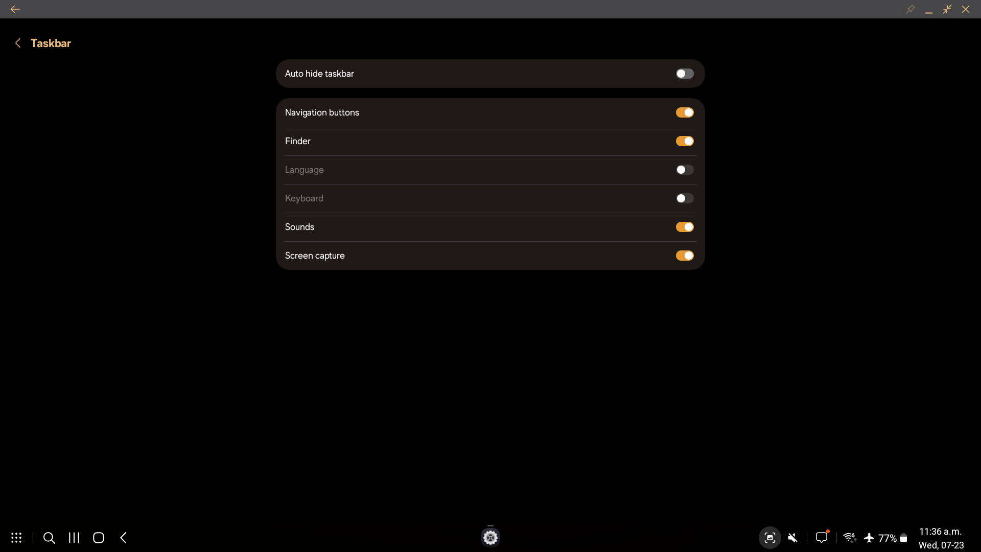 Taskbar settings in One UI 7 under classic DeX