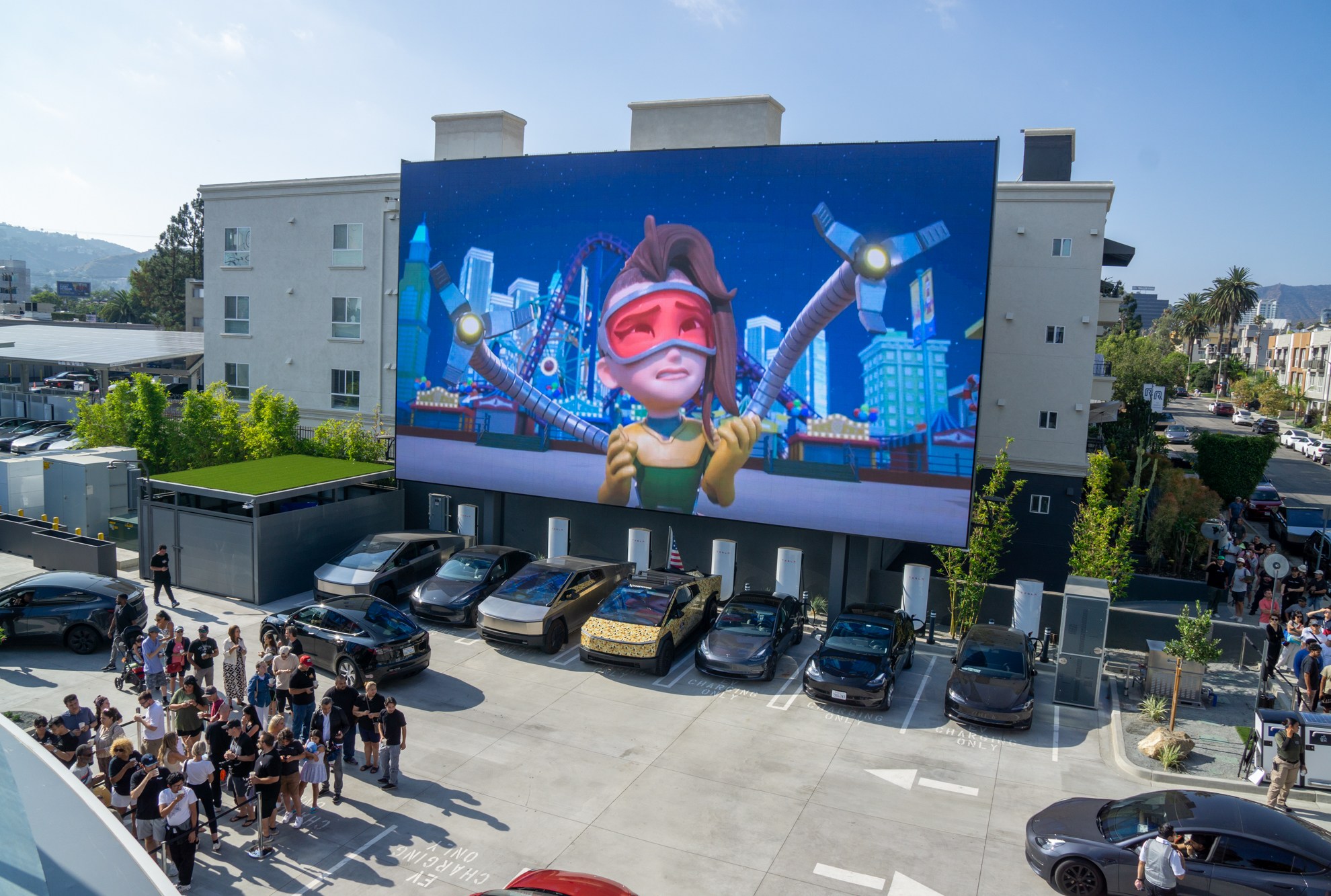 The screens showing a cartoon.
