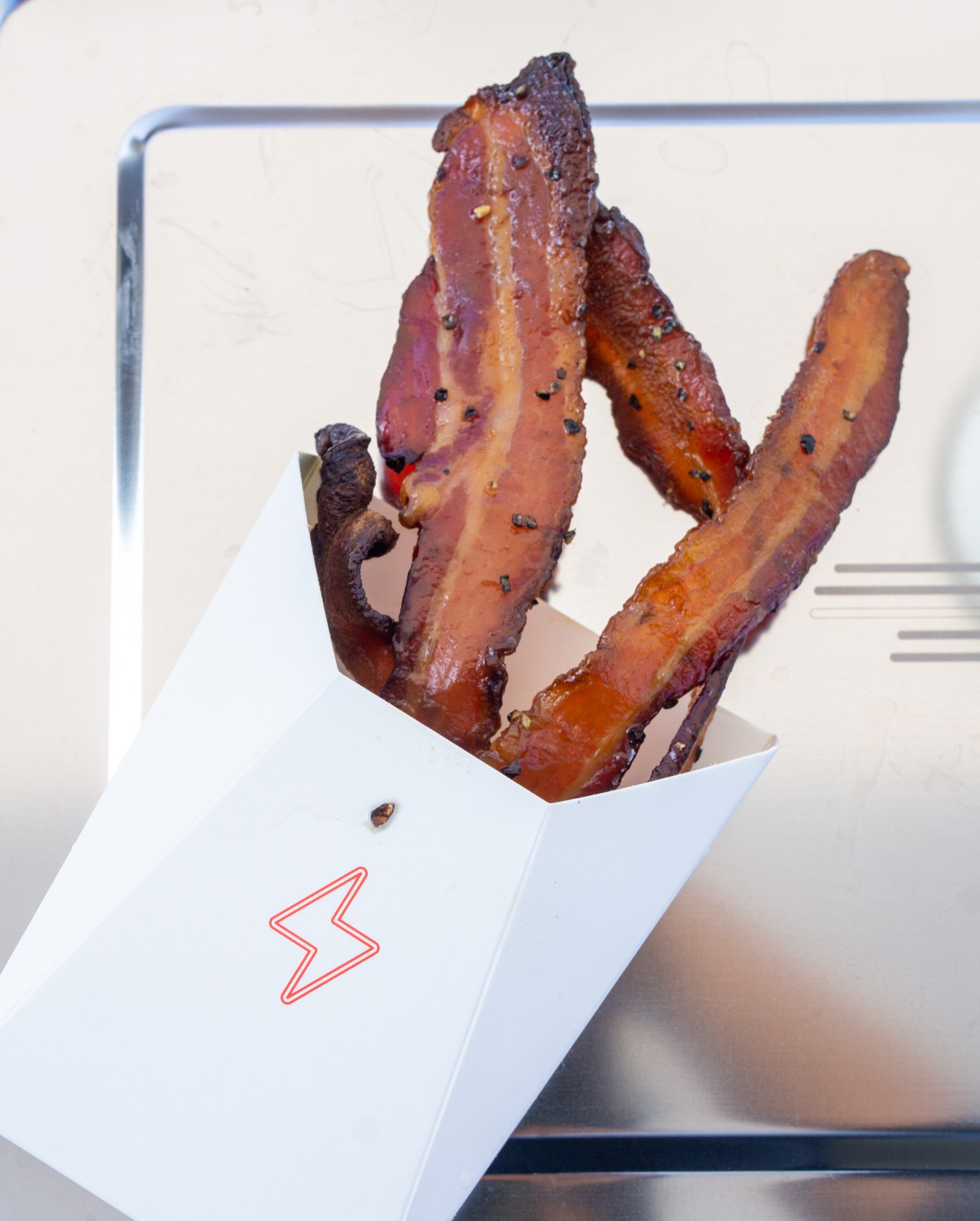 Bacon strips in a box.