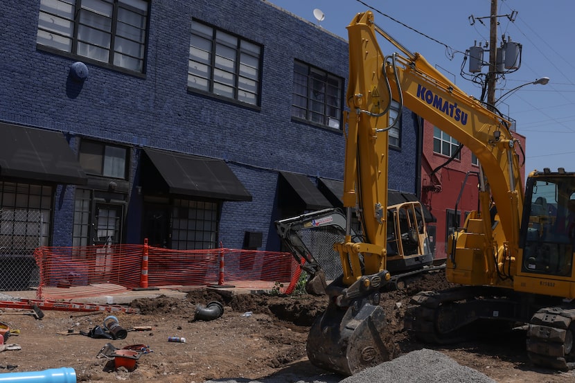 Construction takes place on Commerce Street in Deep Ellum July 21, 2025 in Dallas. 