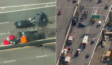 Multi-vehicle crash and car fire on Gardiner Expressway