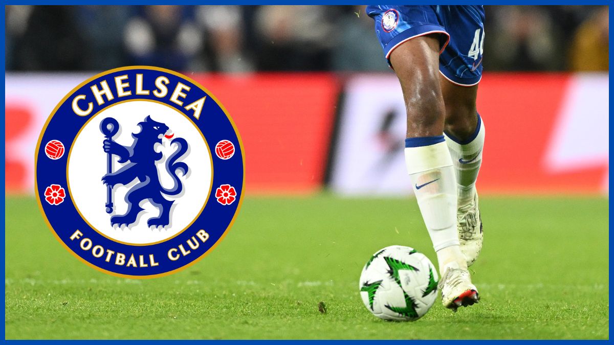Renato Veiga with a Chelsea logo.