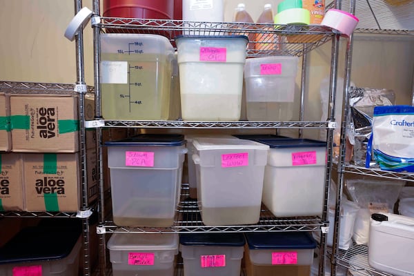 Flaxseed, aloe vera, horsetail and marshmallow root are just a few of the ingredients used in Ecoslay products. (Natrice Miller/AJC)