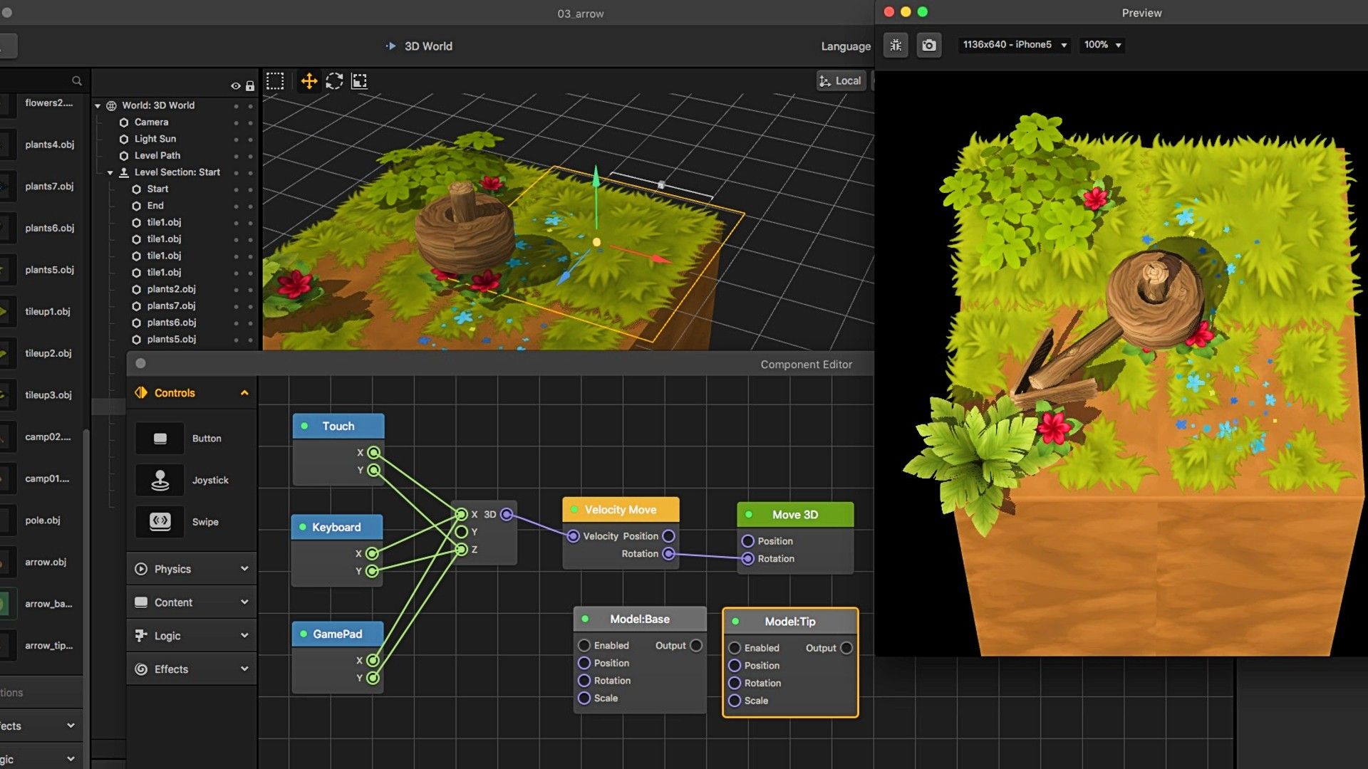 A block of dirt and grass being modified and worked on in Buildbox.