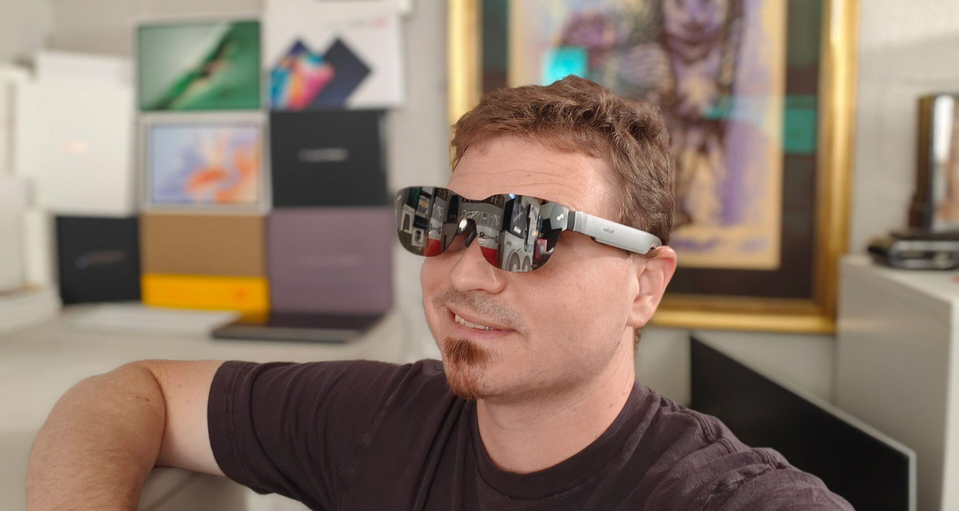 Wearing a pair of RayNeo Air 3S smart glasses