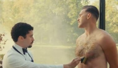 Bad Bunny Rubs Honey on Travis Kelce's Shirtless Body In 'Happy Gilmore 2'