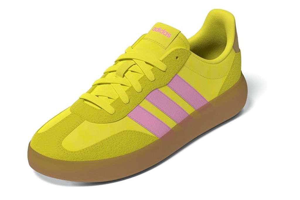 A pair of brightly colored women's adidas sneakers.
