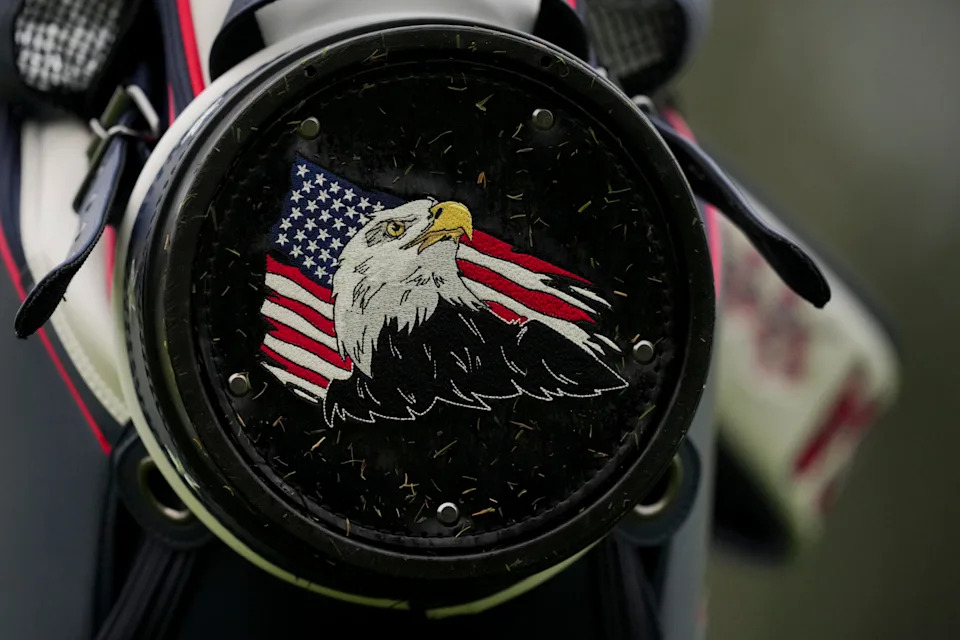 An American flag and bald eagle are seen on a golf bag for Team USA.