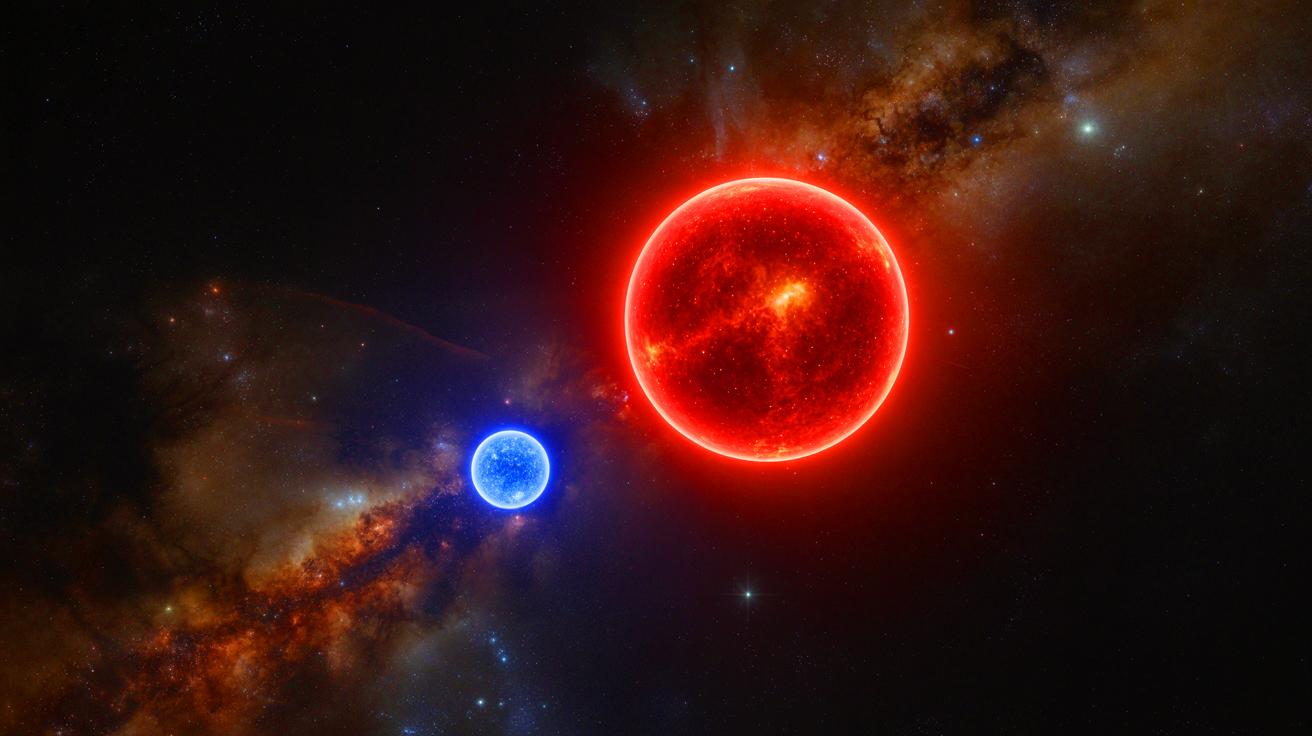 Illustration of Betelgeuse and its newly discovered companion star, created by artificial intelligence.