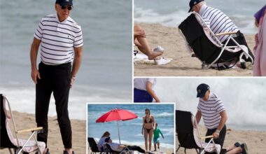 Biden struggles to set up beach chair in Malibu during first Fourth of July weekend since leaving office