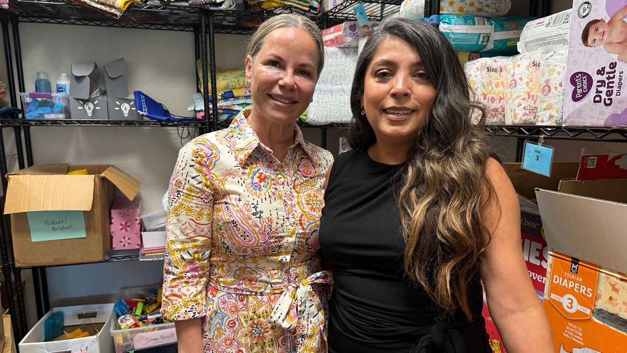 Dallas Court Appointed Special Advocates (CASA) volunteer Carmen Wetzler, left, and Brenda Villagomez, Dallas CASA supervisor, right. (Spectrum News 1/Blessing Iwuchukwu)