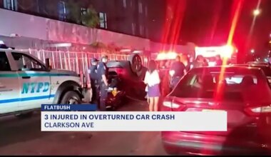 Crash in Flatbush flips vehicle; 2 hospitalized