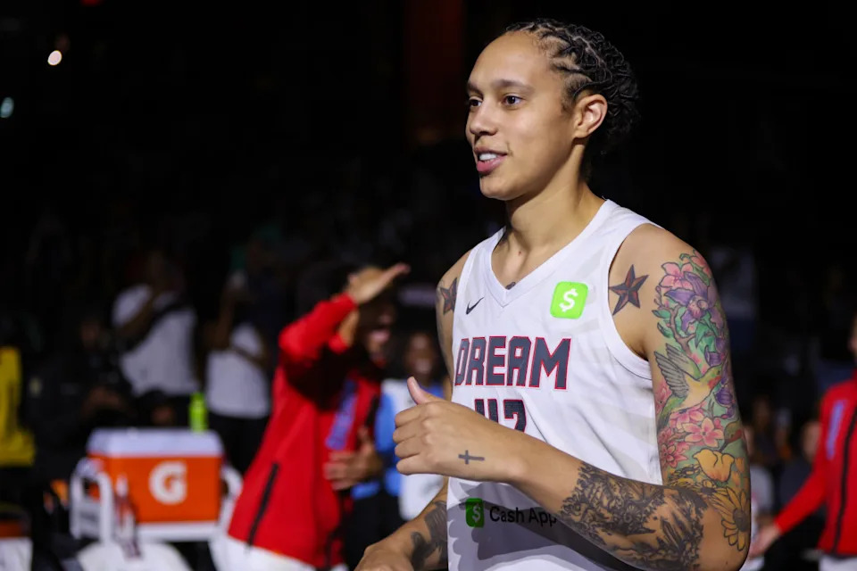 Atlanta Dream center Brittney Griner (42) is introduced before a game.© Brett Davis-Imagn Images